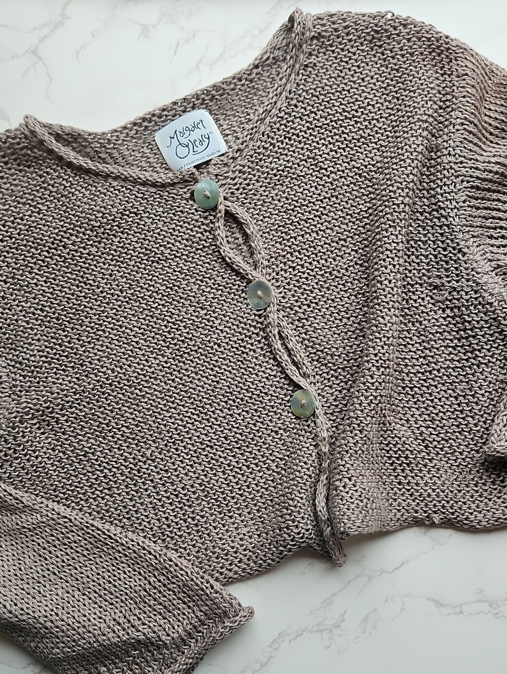 Margaret O'Leary Knit Irish Linen Gray Cropped Cardigan